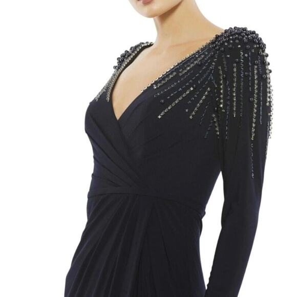 Ieena for MacDuggal FAUX WRAP JERSEY GOWN W/ EMBELLISHED ACCENTS NWT Size 2 - Picture 2 of 13